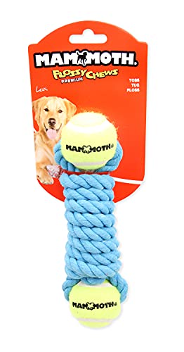 Mammoth Flossy Chews Twister Rope Toy with Tennis Balls – Premium Cotton-Poly Tug Toy for Dogs – Interactive Dog Tug Toy – Rope Dog Toy with Tennis Balls for Small Dogs - Mini 7.5" - Assorted Colors