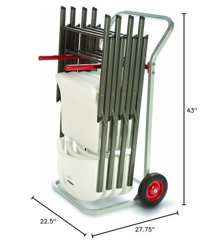 Raymond 750 Folding Chair Dolly with 8" x 1-3/4" Skid-Resistant Rubber Wheels, 180 lbs Capacity, 27-3/4" Width x 43" Height x 22-1/2" Depth