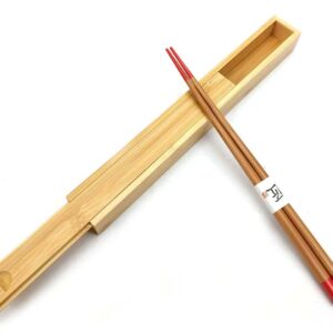 JapanBargain 2214, Bamboo Portable Chopsticks with Case Reusable Travel Chopsticks Japanese Style Chopsticks, Red Tips