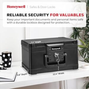 Honeywell Safes & Door Locks - Small Safe Box Chest for Home - Fireproof Safe Holds #10 Envelopes, USB Flash - Strong ABS Plastic - Document, Money Safe with Key Lock System - 0.15 CU, Black - 1101