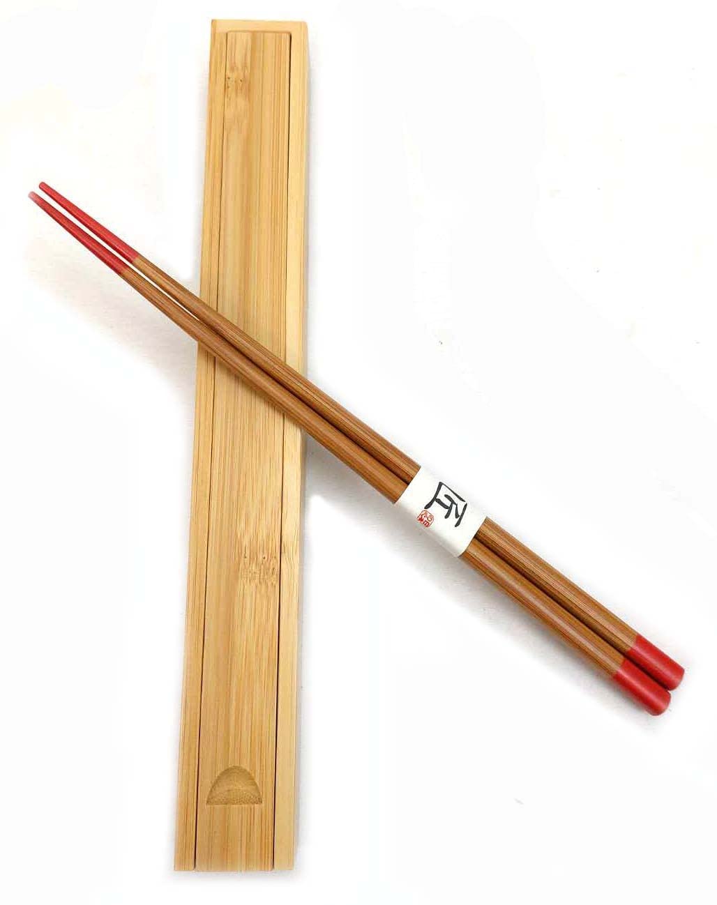 JapanBargain 2214, Bamboo Portable Chopsticks with Case Reusable Travel Chopsticks Japanese Style Chopsticks, Red Tips