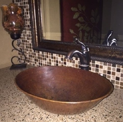 SimplyCopper 17" Oval Copper Vessel Bath Sink Hand Hammered