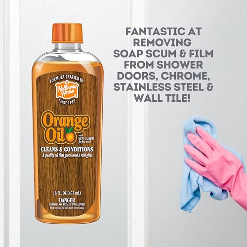 Holloway House Orange Oil Cleaner 16oz w/ Sun-Guard for Fine Wood, Cleans & Conditions, Removes Soap Scum from Shower Doors, Stainless, Tile & Sinks, Natural Oil that gives wood a Rich Glow