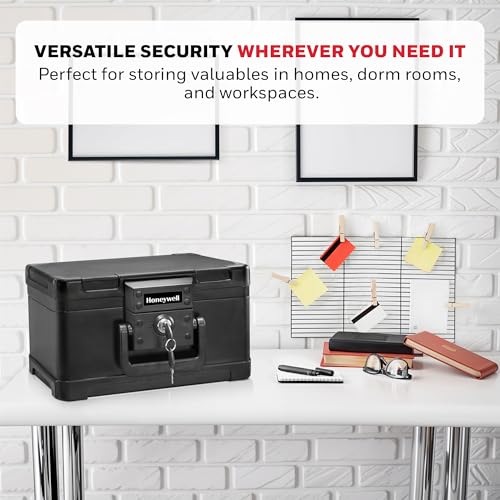 Honeywell Safes & Door Locks - Small Safe Box Chest for Home - Fireproof Safe Holds #10 Envelopes, USB Flash - Strong ABS Plastic - Document, Money Safe with Key Lock System - 0.15 CU, Black - 1101