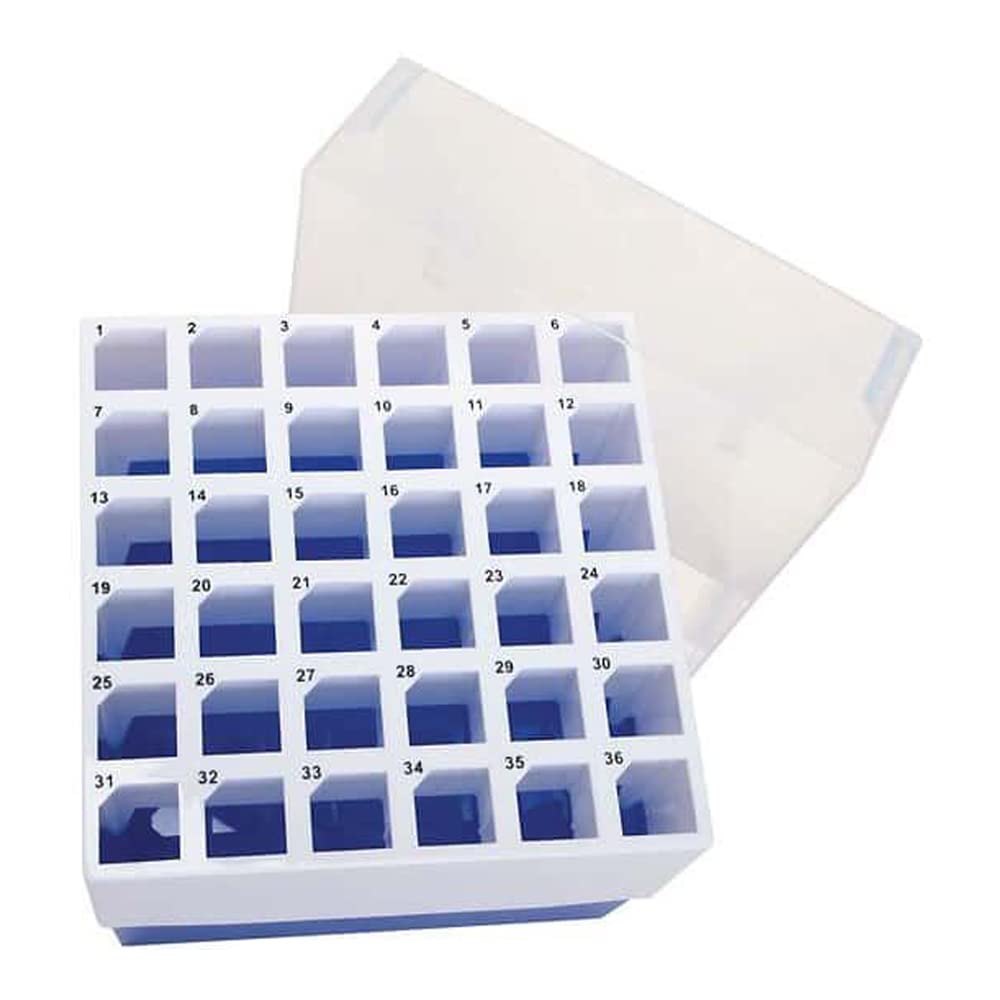 Argos R0015 Blue Polypropylene 36 Place Centrifuge Tube Freezer Storage Box with Clear Lid for 15mL Centrifuge Tubes, 5-3/4" Length x 5-3/4" Width x 4-7/8" Height (Pack of 2)