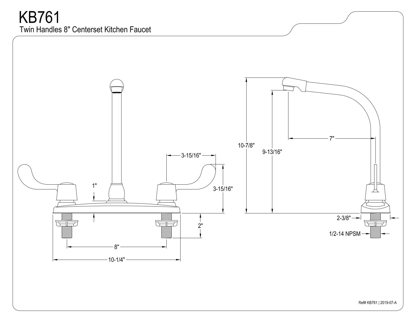 Kingston Brass KB761 8" Centerset Kitchen Faucet, Polished Chrome