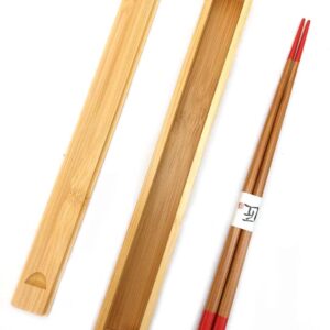 JapanBargain 2214, Bamboo Portable Chopsticks with Case Reusable Travel Chopsticks Japanese Style Chopsticks, Red Tips