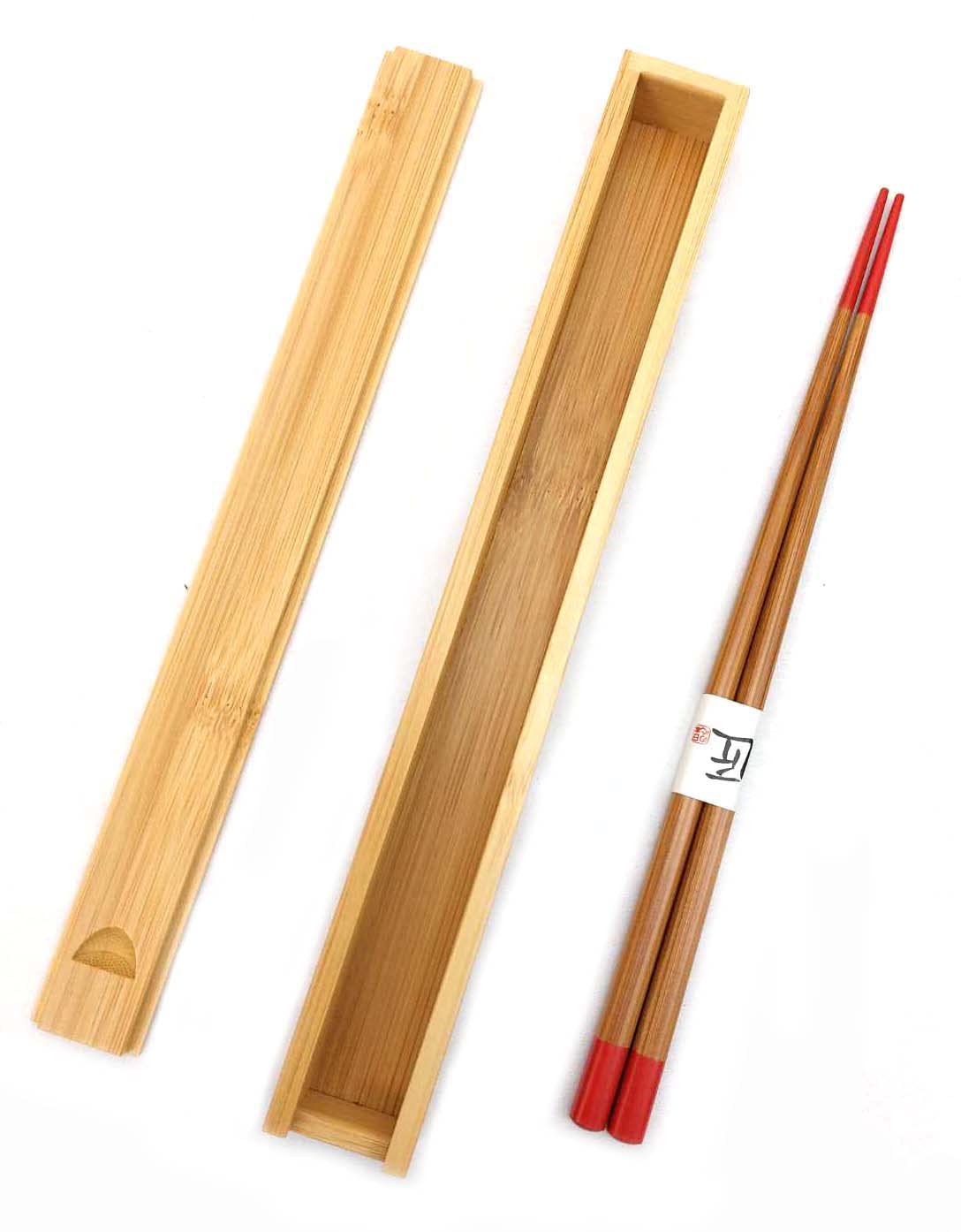 JapanBargain 2214, Bamboo Portable Chopsticks with Case Reusable Travel Chopsticks Japanese Style Chopsticks, Red Tips