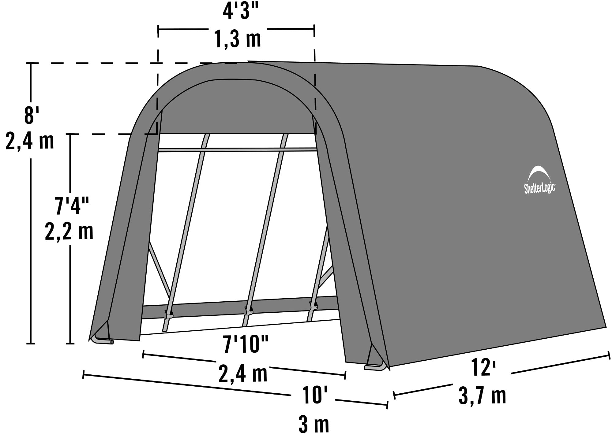 ShelterLogic 77813 Grey 10'x12'x8' Round Style Shelter