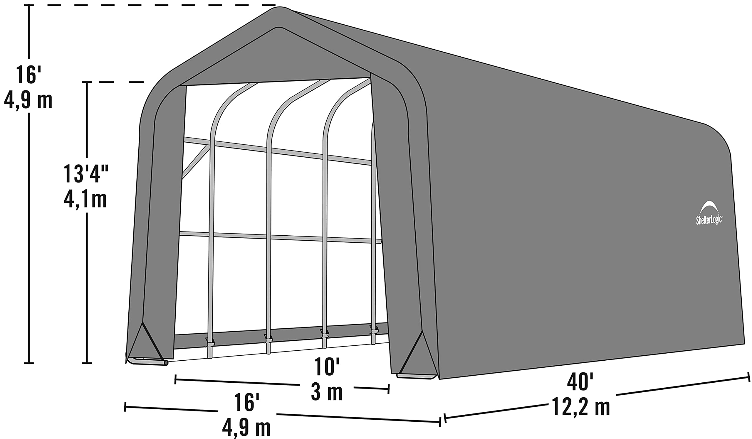 ShelterLogic Garage 16 x 40 x 16 Peak Standard Grey