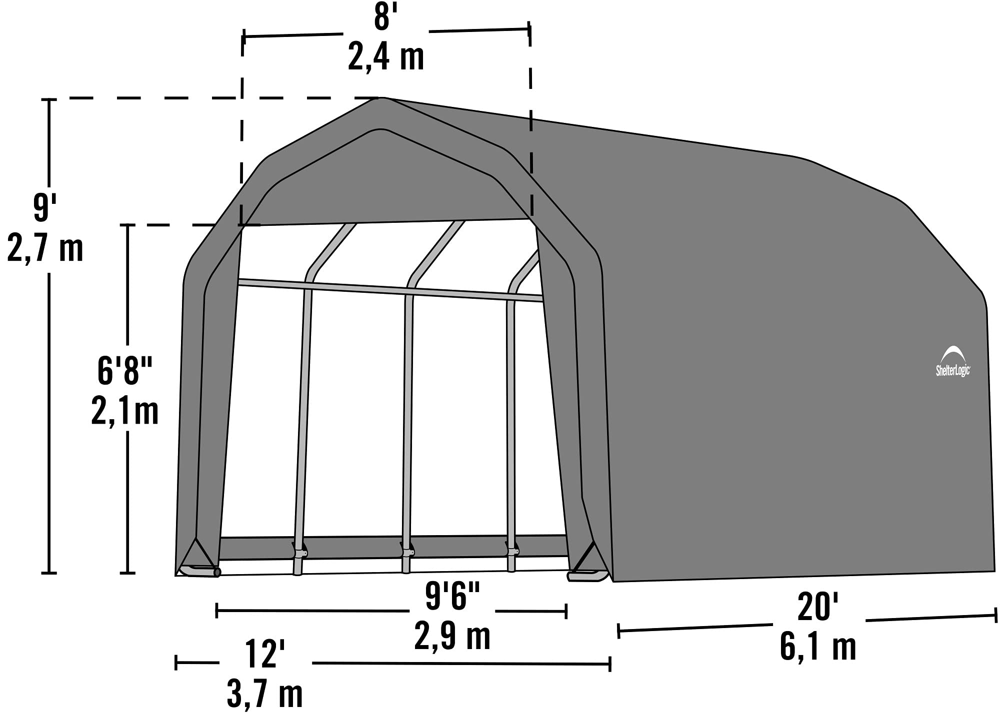 ShelterLogic 97053 Grey 12'x20'x9' Barn Shelter