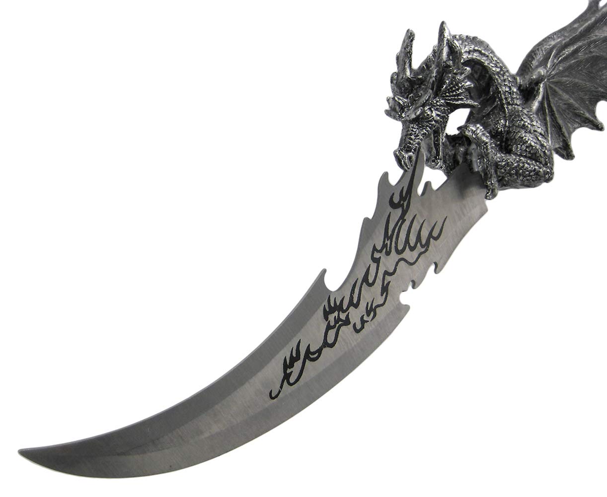 Wicked Fire Dragon Fantasy Letter Opener Knife Dagger and Holder Base,Polyresin