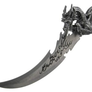 Wicked Fire Dragon Fantasy Letter Opener Knife Dagger and Holder Base,Polyresin