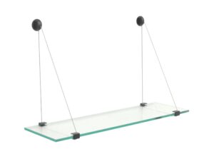 clear hanging glass shelf 8" x 21" black finish