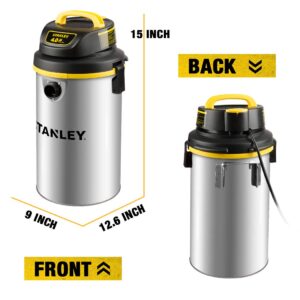 Stanley Wet/Dry Hanging Vacuum, 4.5 Gallon, 4 Horsepower, Stainless Steel Tank