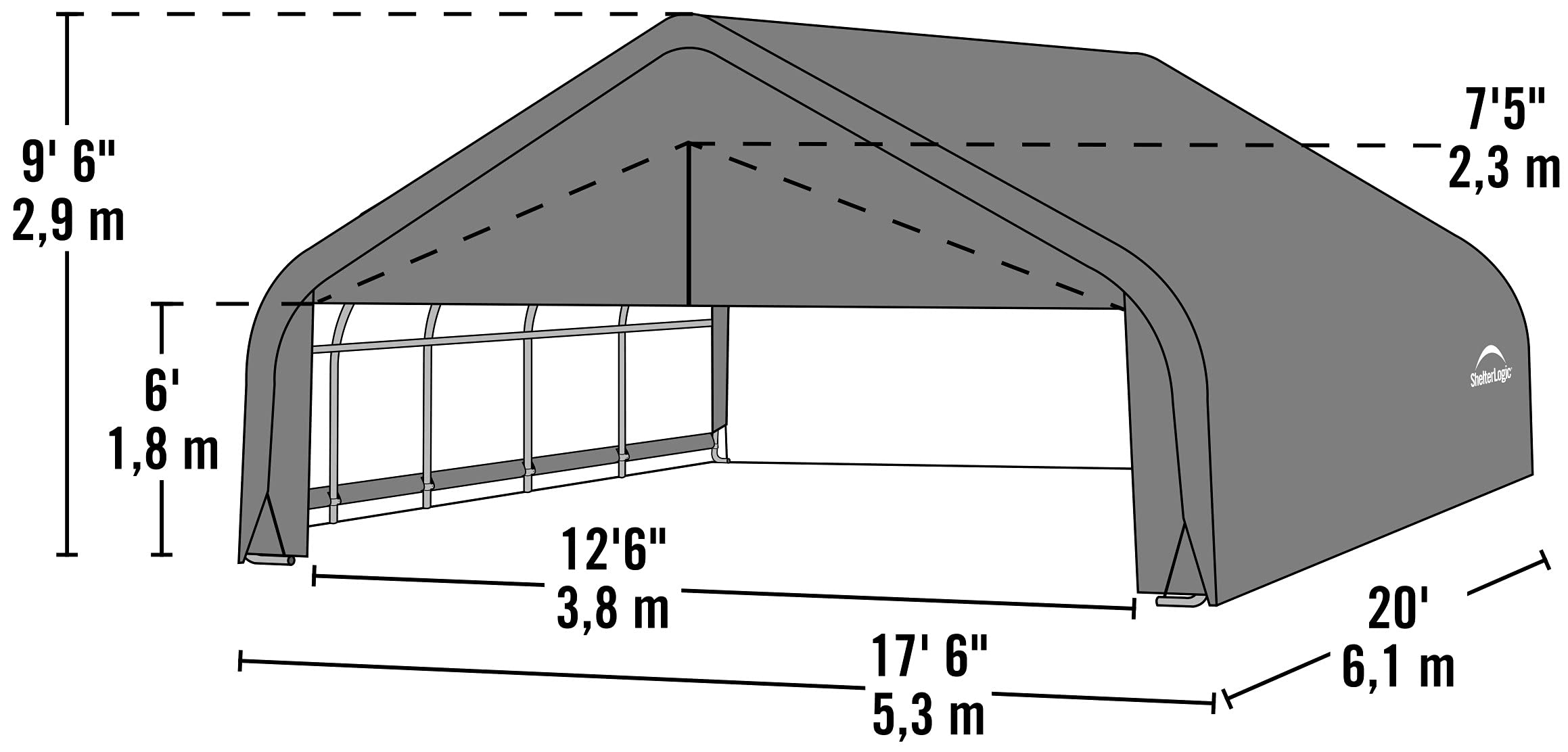 ShelterLogic 80043 Grey 18'x20'x9' Peak Style Shelter