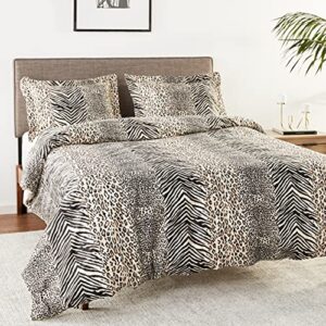 Pointehaven Printed 300 TC 3-Piece 100-Percent Combed Cotton Duvet Set, Urban Safari, Queen