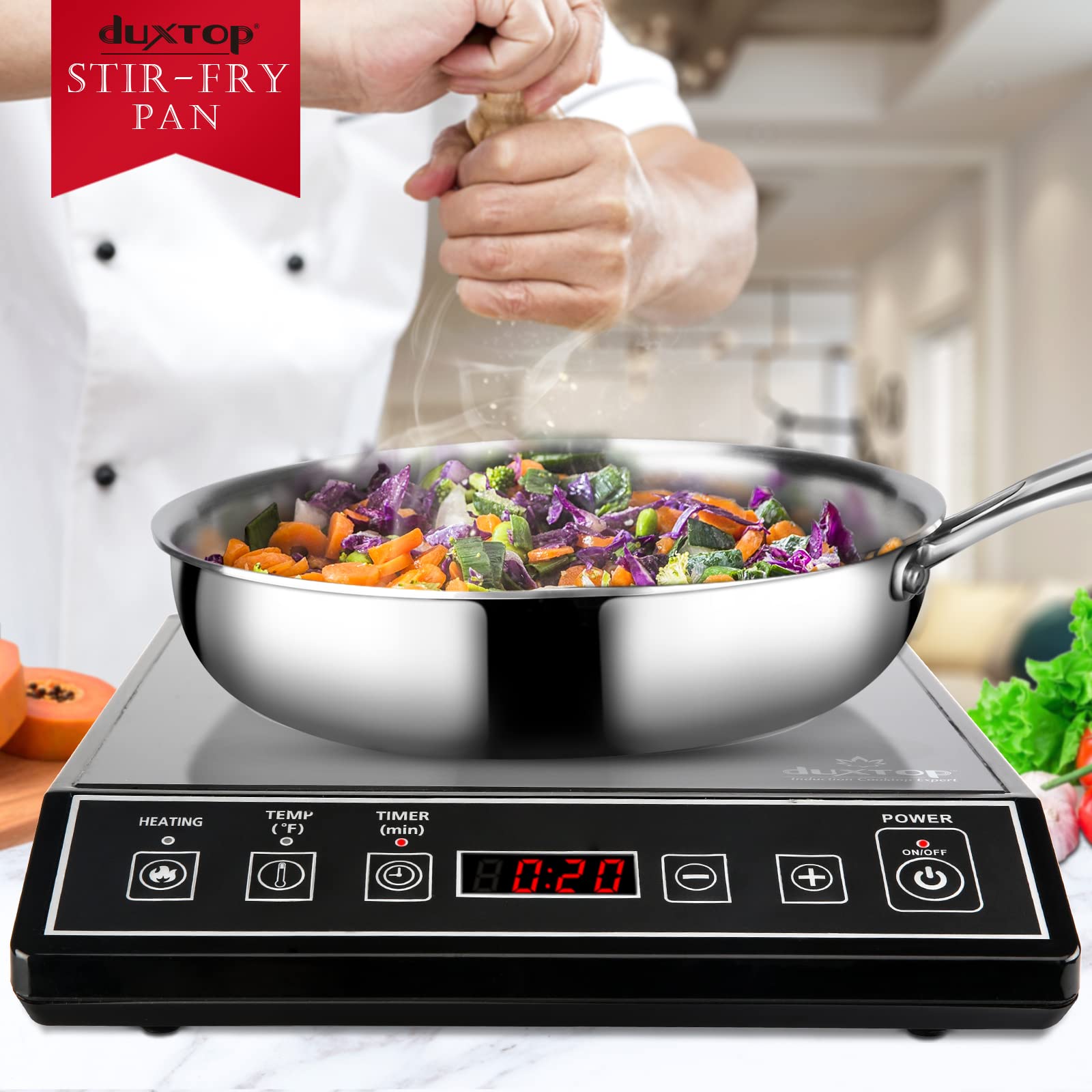 Duxtop Whole-Clad Tri-Ply Stainless Steel Stir-Fry Pan Kitchen Induction Cookware 10 Inches