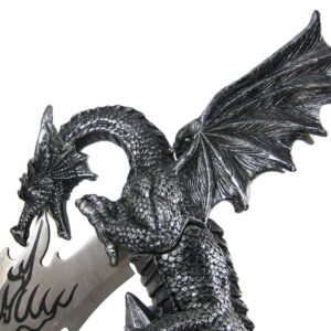 Wicked Fire Dragon Fantasy Letter Opener Knife Dagger and Holder Base,Polyresin