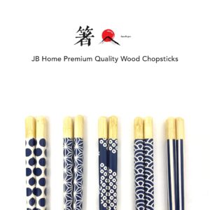 JapanBargain, Bamboo Chopsticks Reusable Japanese Chinese Korean Chopsticks Set Wood Chop Sticks Hair Sticks 5 Pair Gift Set Dishwasher Safe, 9 inch (1, Ivory/Blue)