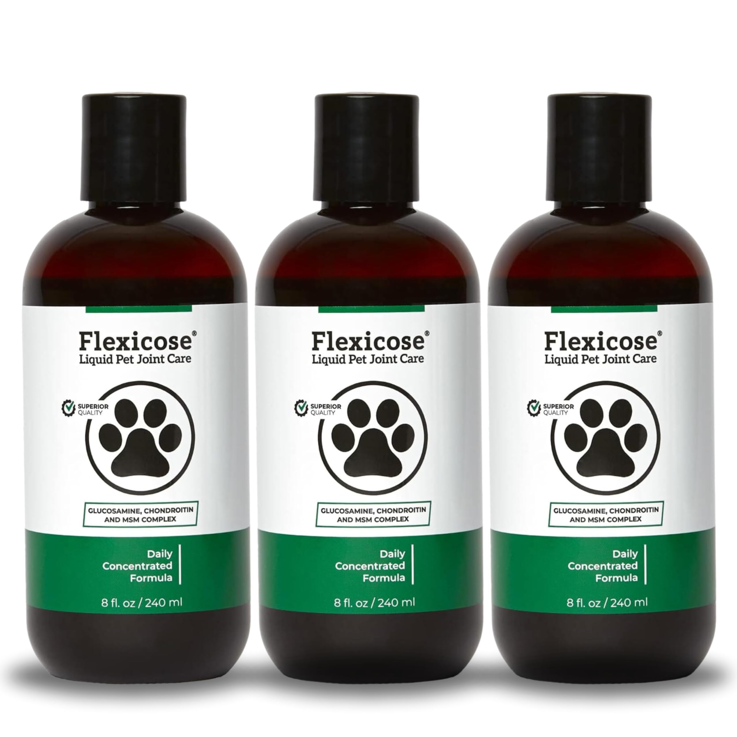 Pet Flexicose All Natural Dog Hip Joint Care and Support 3 Bottles Liquid Format