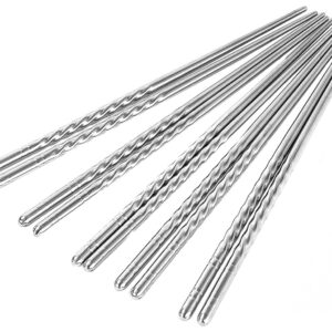 Happy Sales HSCSS4, 10 Pc Chopstick Stainless Steel Chopsticks 5 Pairs spiral