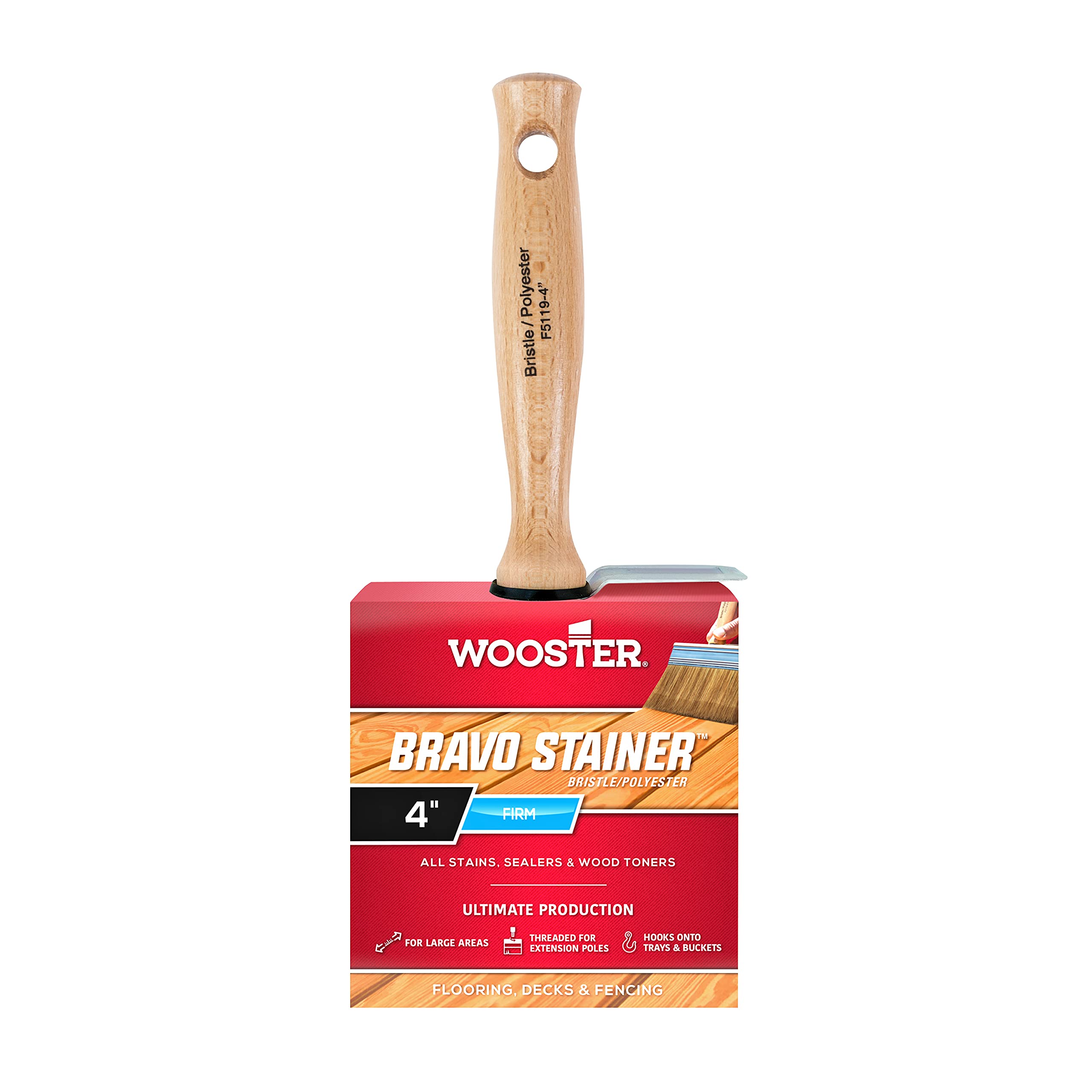 Wooster Brush Available F5119-4 Bravo Stainer Bristle/Polyester Stain Brush, 4 Inch, 4-Inch , White