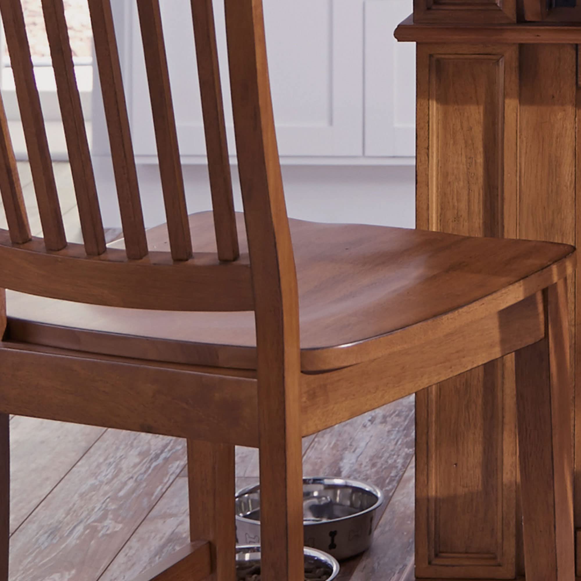 Home Styles Wood Counter Stool with Slat Backs In Rich Oak Finish