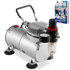 pointzero 1/5 hp airbrush compressor with regulator, gauge and water trap - quiet portable air pump