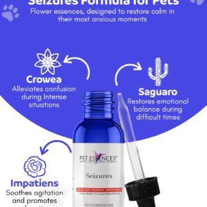 Pet Essences - Seizures Formula for Dogs, Cats, and Horses - 1oz, Safe & Natural Dog Calming Drops, Pet Seizure Support for All Species, Breeds & Ages - Featuring Organic Crowea, Impatiens & Saguaro