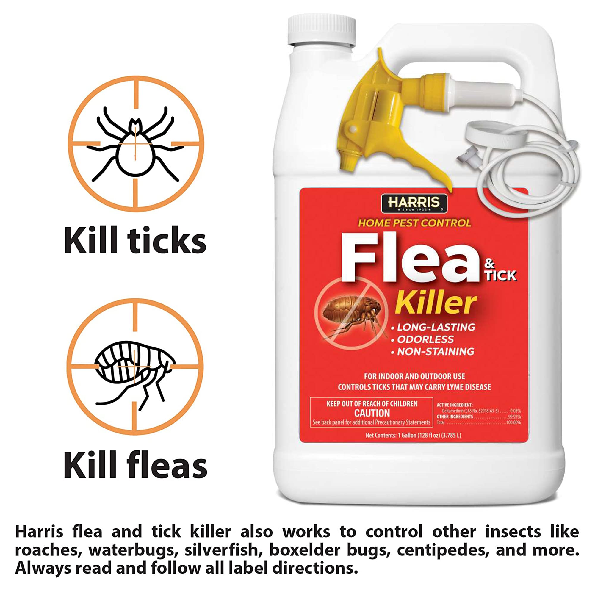 Harris Flea and Tick Killer, Liquid Spray with Odorless and Non-Staining Extended Residual Kill Formula (Gallon)