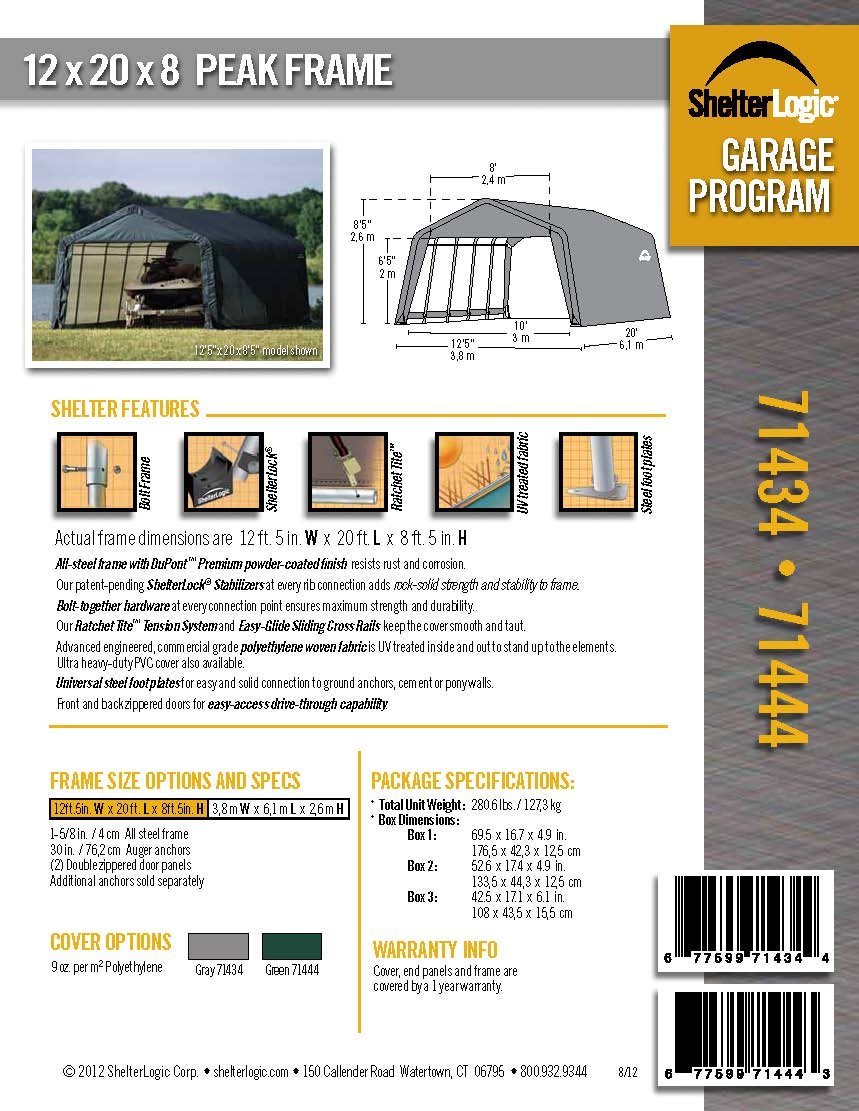 ShelterLogic 71434 Grey 12'x20'x8' Peak Style Shelter