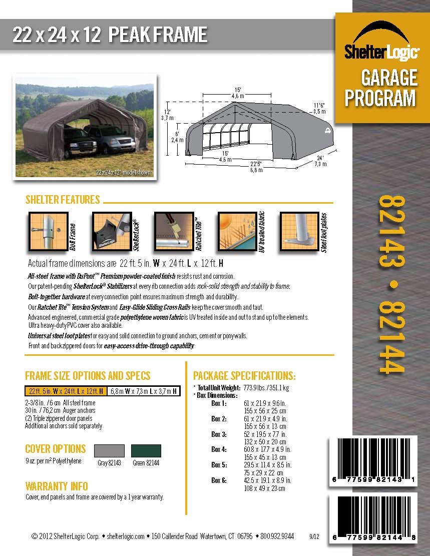 ShelterLogic 82144 Green 22'x24'x12' Peak Style Shelter