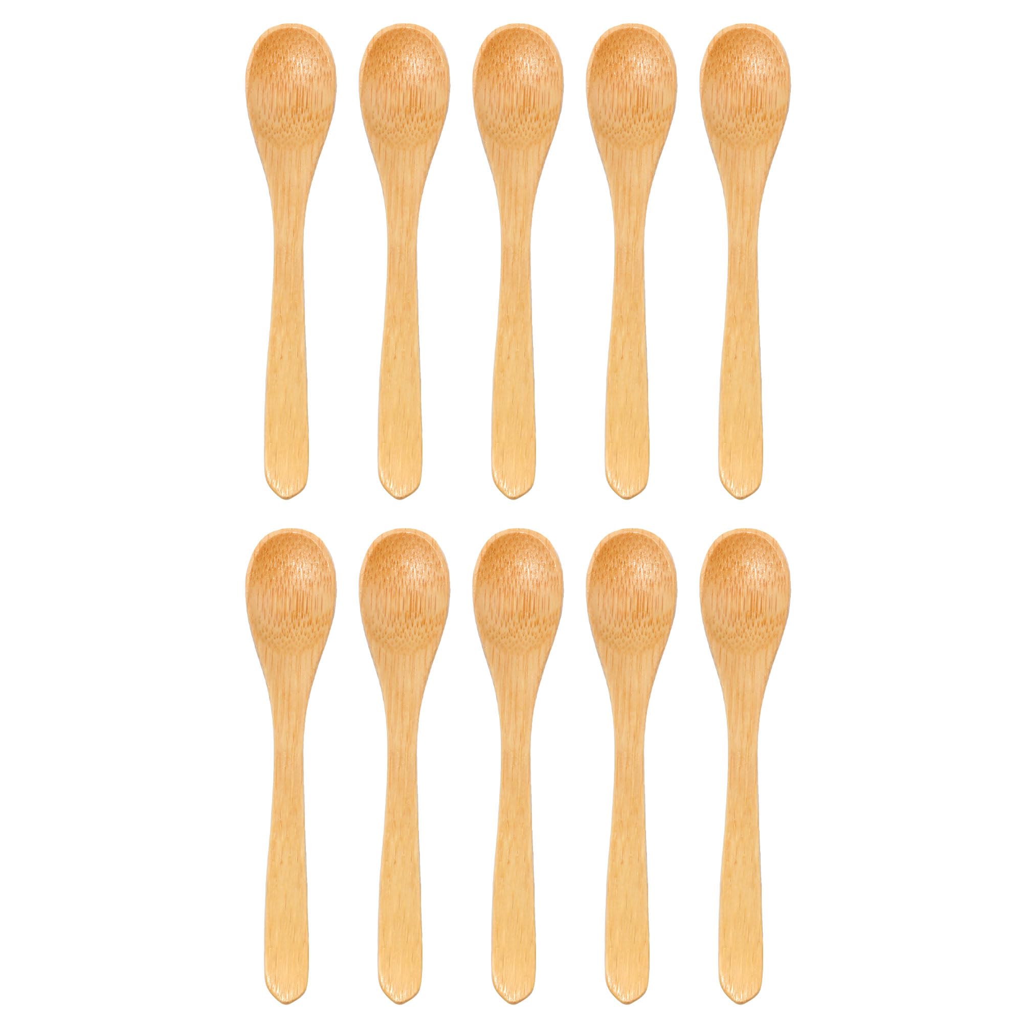 BambooMN Bamboo Serving Spoons, Mini Salt Sugar Spoon, Tiny Wooden Spoons for Spices, Carbonized Brown Round Head 4.3", 10 Pieces