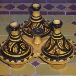 Handmade Moroccan Ceramic Triple Tagine Yellow Spice Holder