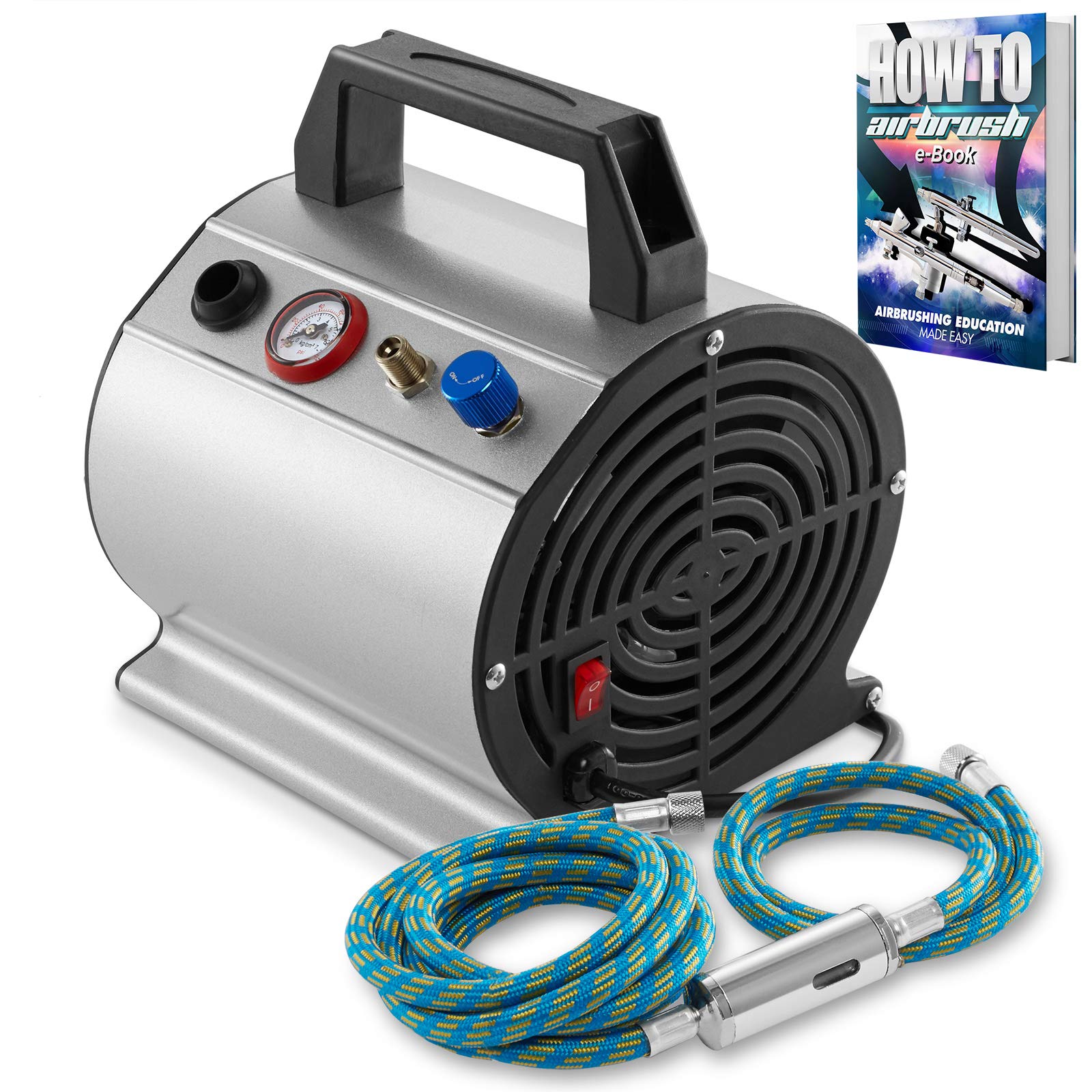 PointZero 1/6 HP Airbrush Compressor with Internal Tank and 6 Ft. Hose - Small, Quiet, Portable Air Pump