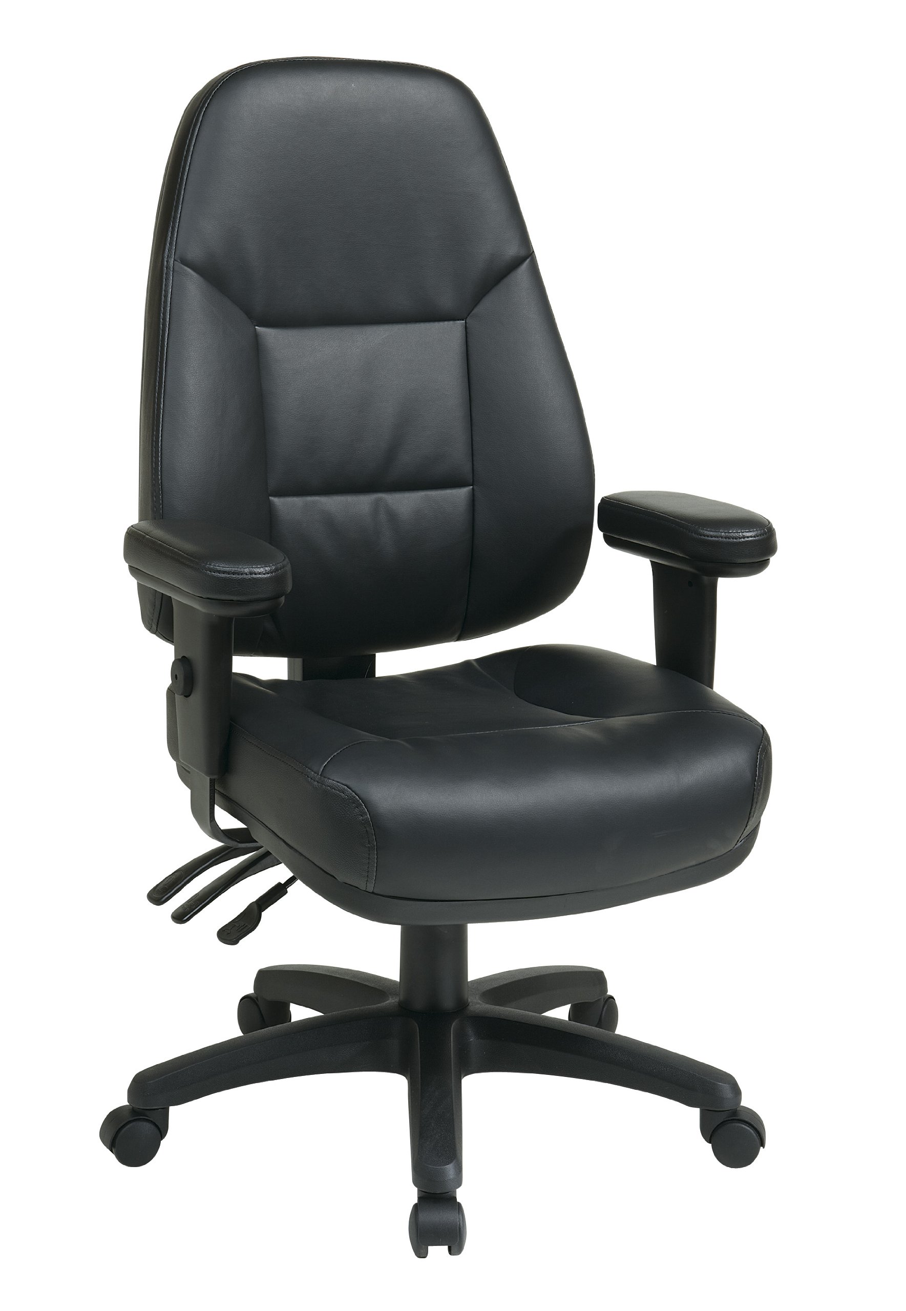 Office Star EC Series Professional Executive Ergonomic High Back Office Chair with Dual Function Control, Padded Contour Seat and Adjustable Padded Arms, Black Bonded Leather