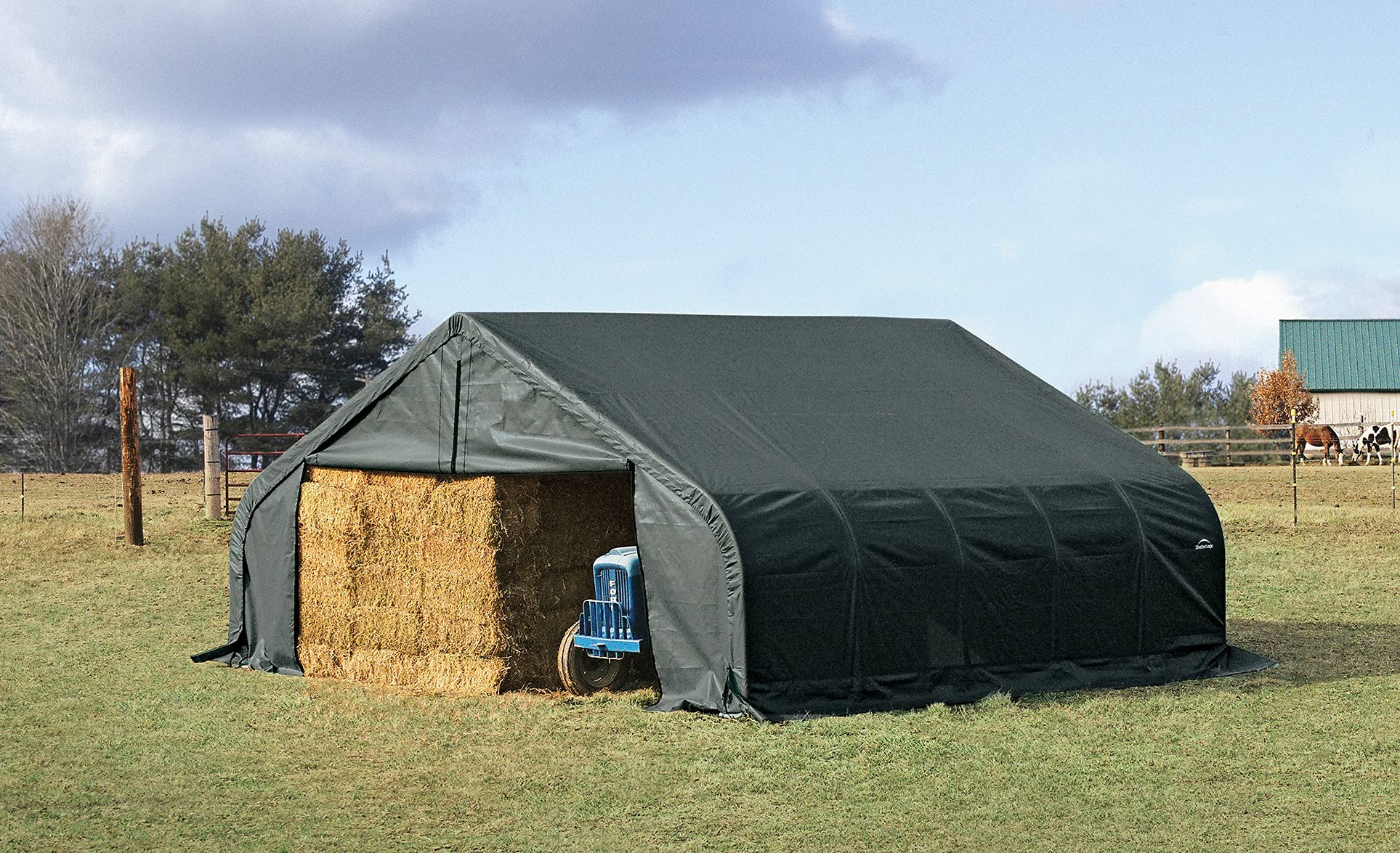 ShelterLogic Peak Style Vehicle Hangar with Green Cover