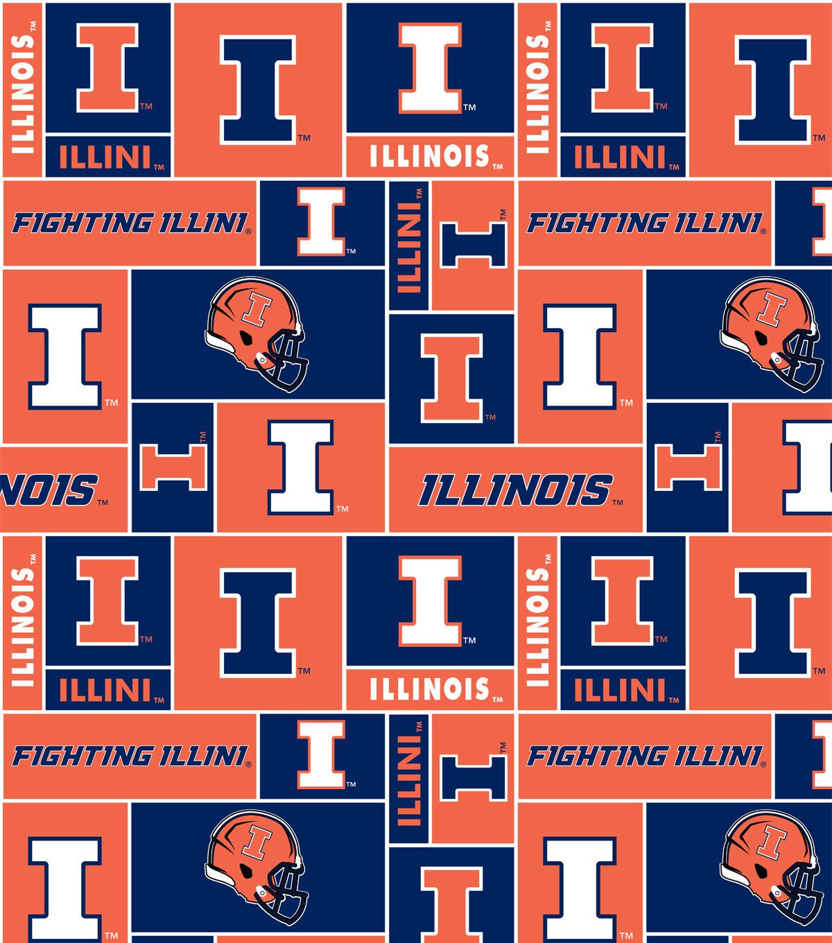 College University of Illinois Fighting Illini Print Fleece Fabric By the Yard