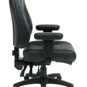 Office Star EC Series Professional Executive Ergonomic High Back Office Chair with Dual Function Control, Padded Contour Seat and Adjustable Padded Arms, Black Bonded Leather