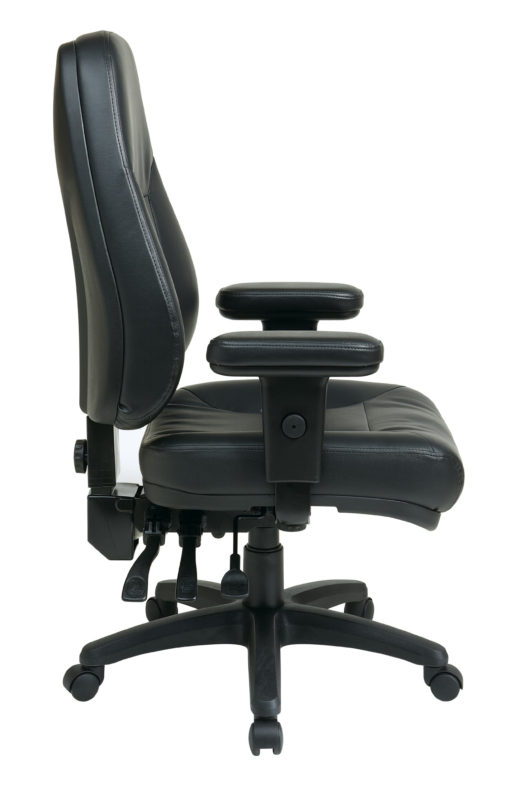 Office Star EC Series Professional Executive Ergonomic High Back Office Chair with Dual Function Control, Padded Contour Seat and Adjustable Padded Arms, Black Bonded Leather