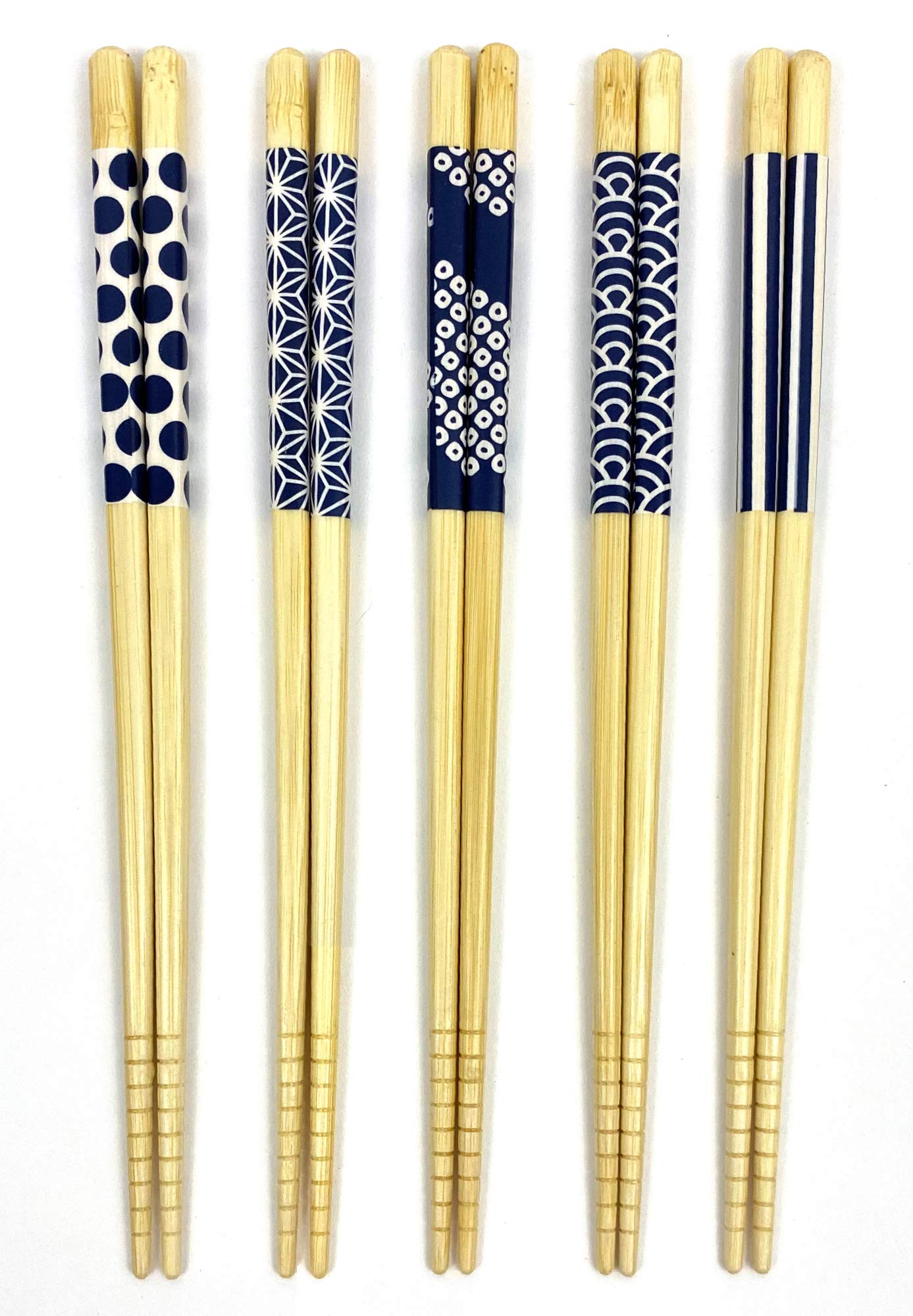 JapanBargain, Bamboo Chopsticks Reusable Japanese Chinese Korean Chopsticks Set Wood Chop Sticks Hair Sticks 5 Pair Gift Set Dishwasher Safe, 9 inch (1, Ivory/Blue)