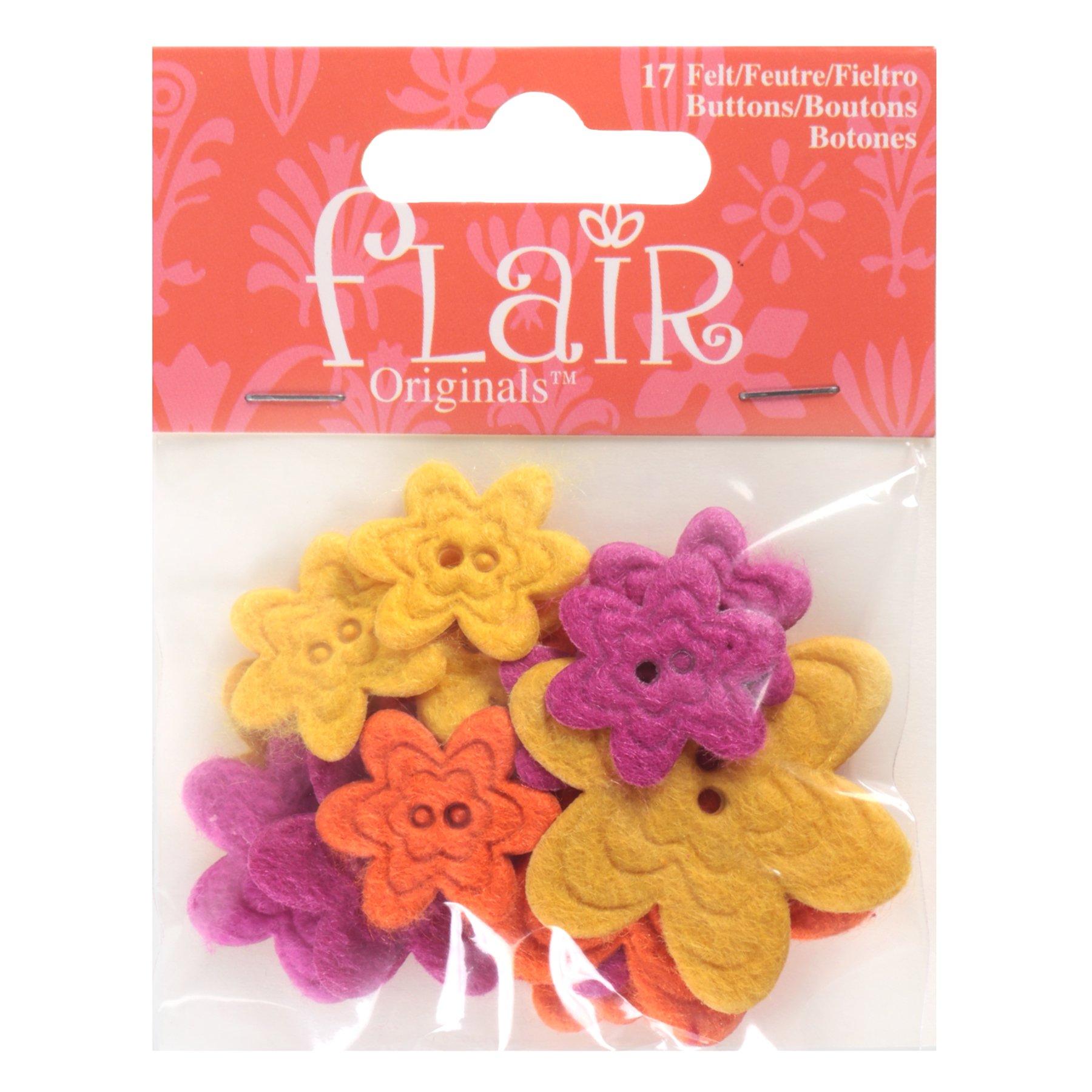 Favorite Findings Flair Felt Buttons, Brilliant Blooms, 17 Piece