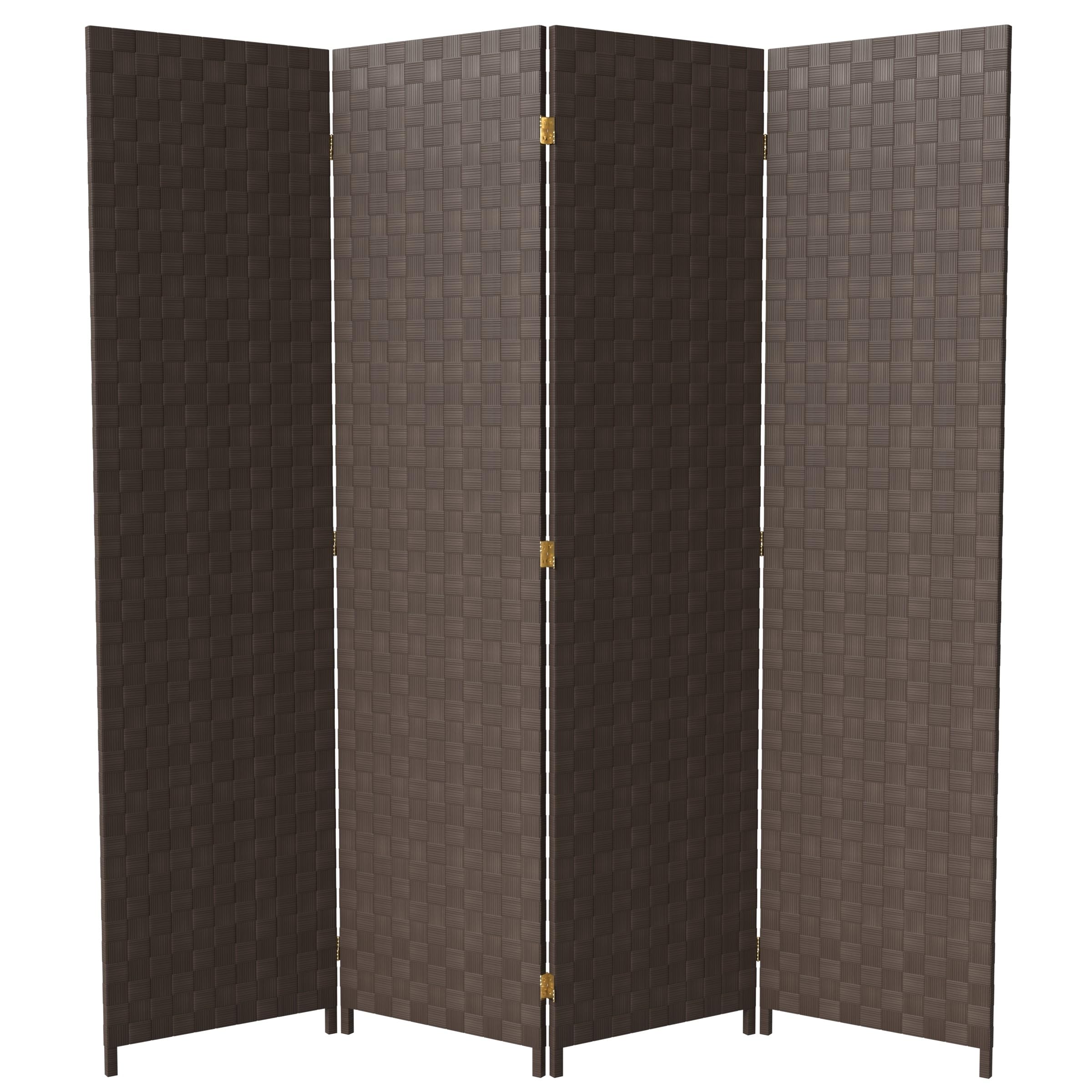 Red Lantern 6 ft. Tall Woven Fiber Outdoor All Weather 4 Panel-Dark Brown Room Divider