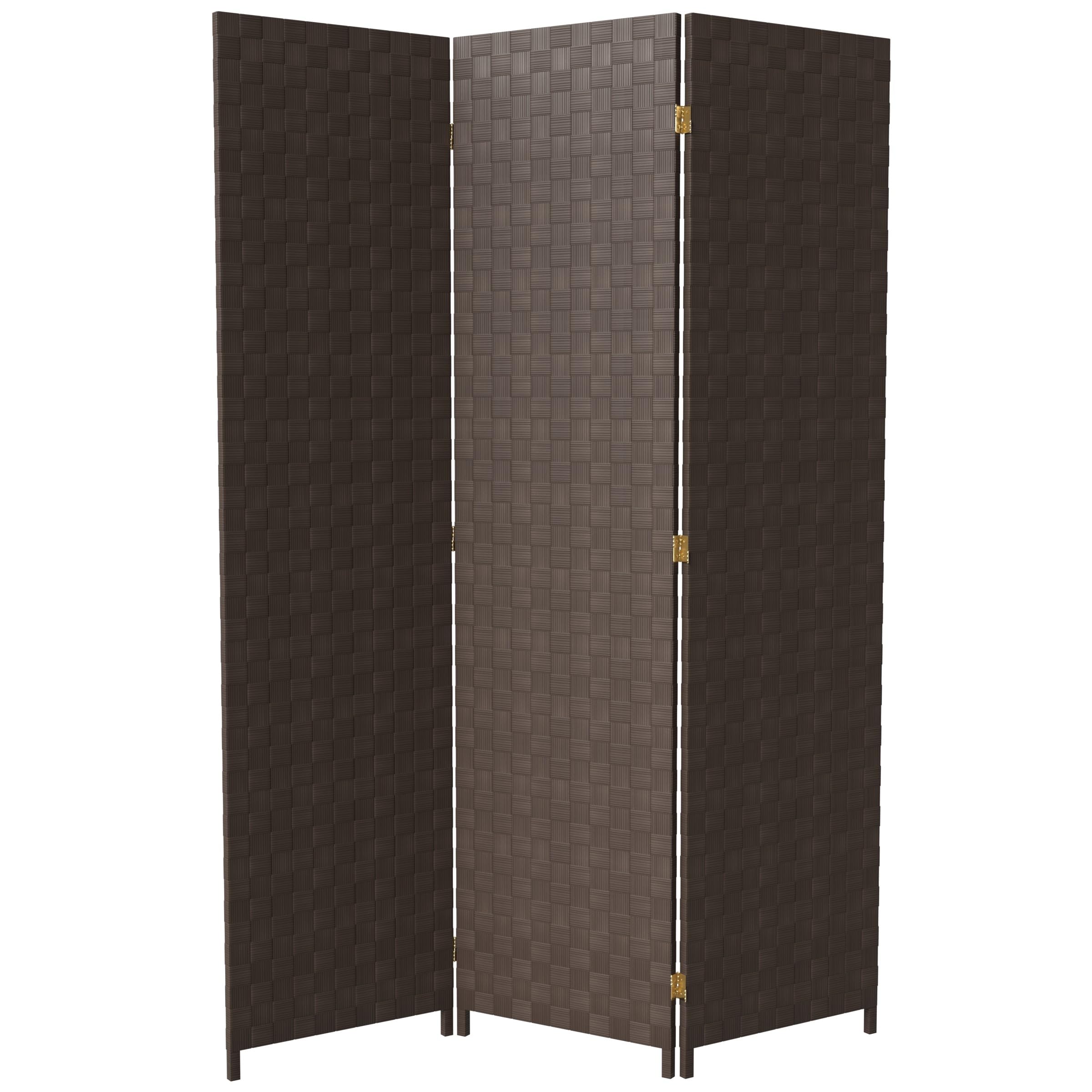 Red Lantern 6 ft. Tall Woven Fiber Outdoor All Weather 3 Panel-Dark Brown Room Divider