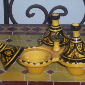 Handmade Moroccan Ceramic Triple Tagine Yellow Spice Holder