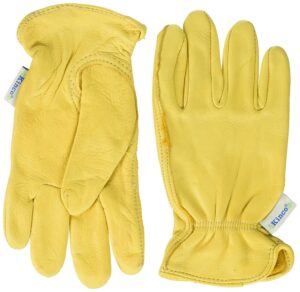 kinco women’s premium grain deerskin leather glove - comfortable out-seam index finger, safety easy-on cuff, anti-fatigue keystone thumb - equine, farm, ranch, gardening, electrical - color, medium