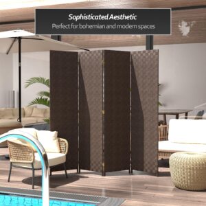 Red Lantern 6 ft. Tall Woven Fiber Outdoor All Weather 4 Panel-Dark Brown Room Divider