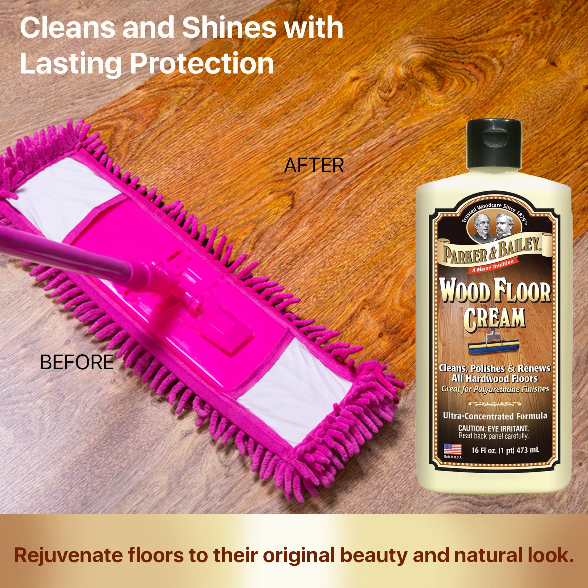 PARKER & BAILEY WOOD FLOOR CREAM – Use on Hardwood, Laminated or Faux Finished Floors. Shine Restorer Protector, Surface Cleaner House Cleaning Supplies Home Improvement, Natural Look, Cuts Grease