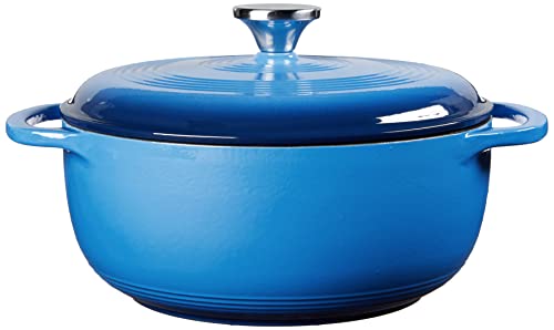 Lodge 4.5 Quart Enameled Cast Iron Dutch Oven with Lid – Dual Handles – Oven Safe up to 500° F or on Stovetop - Use to Marinate, Cook, Bake, Refrigerate and Serve – Caribbean Blue